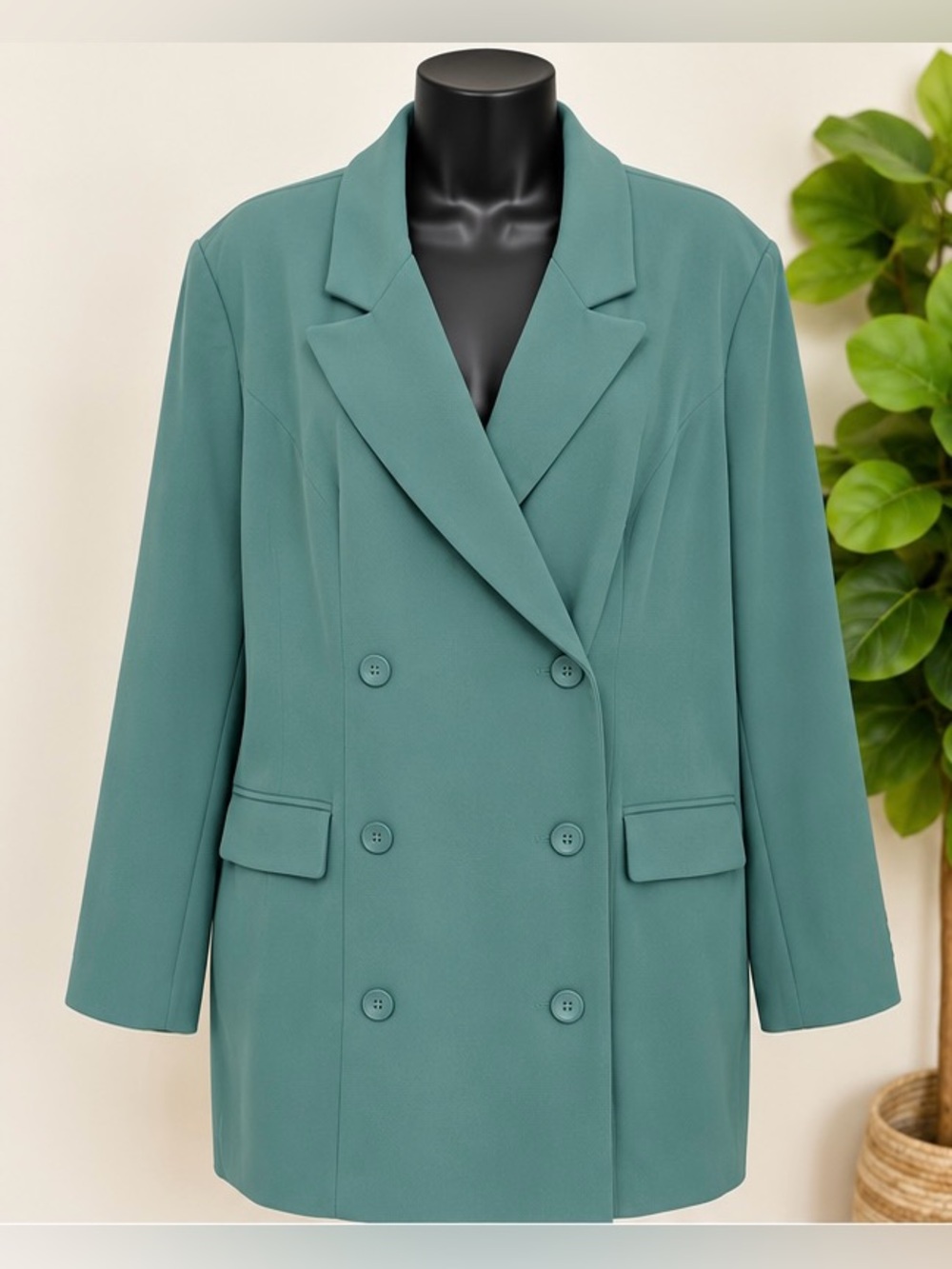 Fashion Nova Teal Double-Breasted Blazer